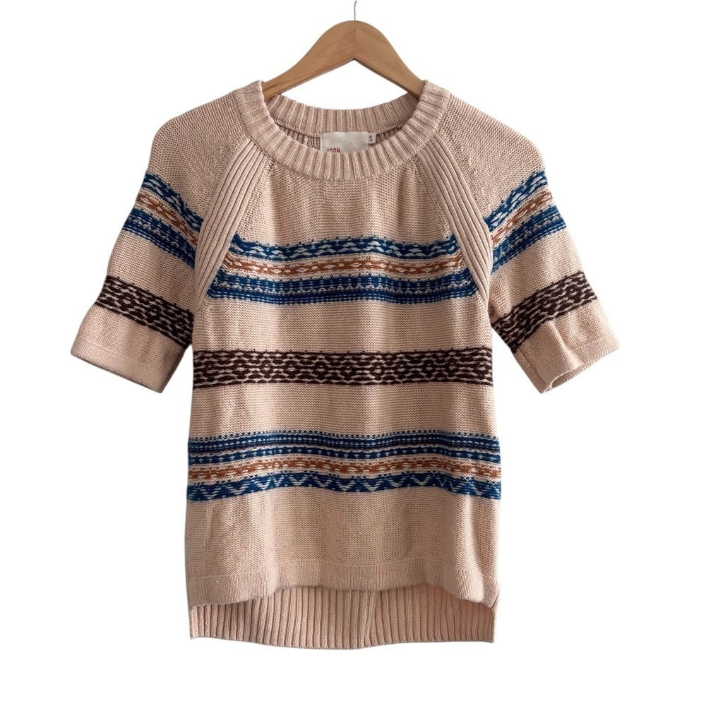 Anthropologie Yoon Cashmere Striped Short Sleeve Sweater
